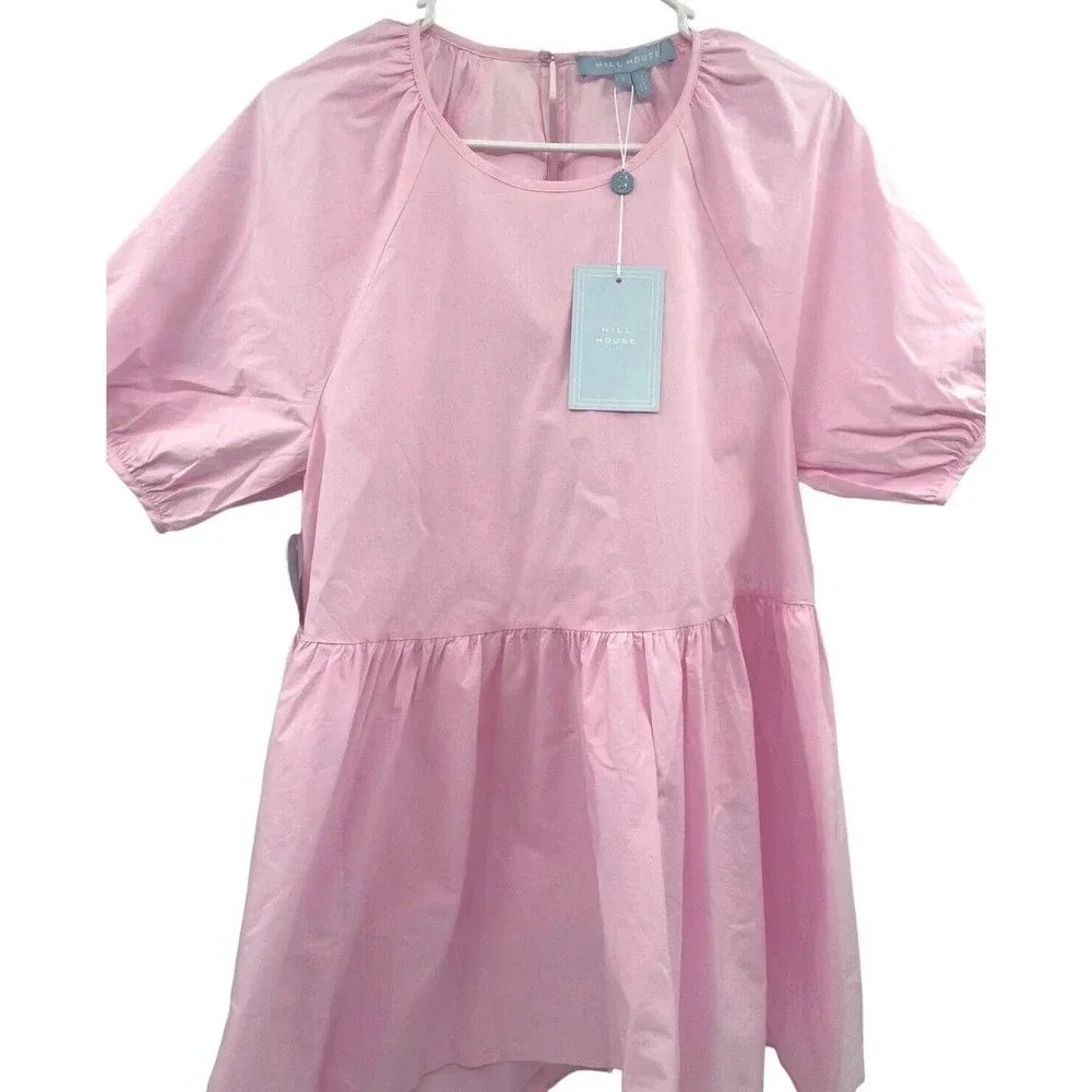 Hill House The Francesca Top Peplum Puff Sleeve Ballerina Pink Size Small NWT